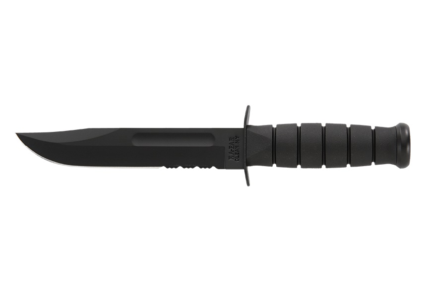 Ka-Bar 1212 BLACK FULL-SIZE Mes 30 cm Gekarteld Lemmet, Kraton Greep, Lederen Schede